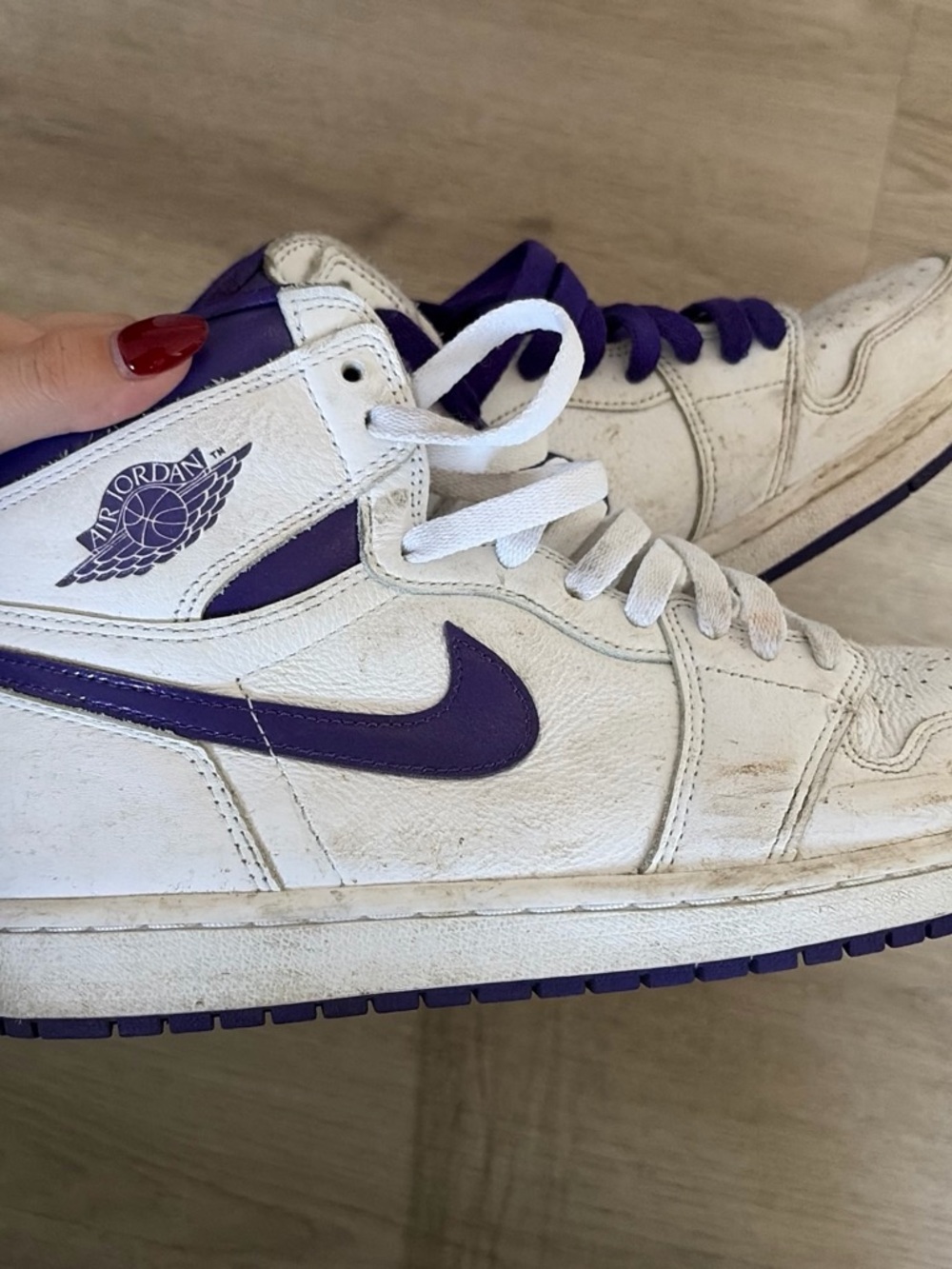 Nike Air Jordan High Top Sneakers - White & Purple Accent